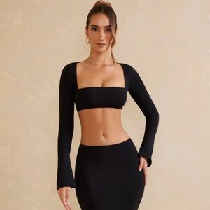 Oh Polly Black Long Sleeve Crop Top